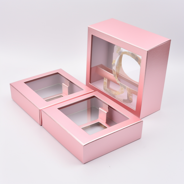 Custom Logo Clear Window Pink Paper Empty Press on Fake Nail Package Box And Luxury Lash Packaging Box with Nail Tray