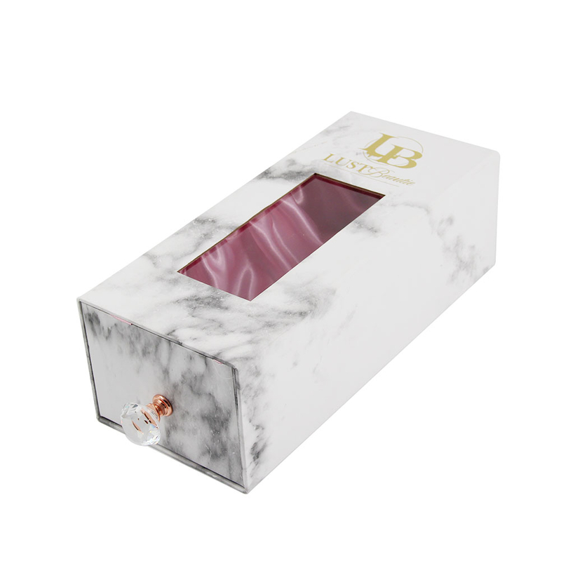 Luxury Marble Printing Custom Logo Drawer Style Paper Cardboard Hair Extension Packaging Box for Wig Wholesale