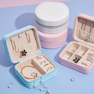 Custom Logo PU Leather Small Travel Jewelry Organizer Box Portable Jewellery Storage Case For Ring Earring Necklace