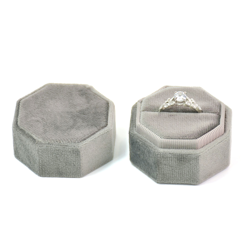Portable Octagon Travel Jewelry Ring Packaging Box Grey Valentines Day Jewelry Gift Box Wedding Velvet Jewelry Ring Display Box