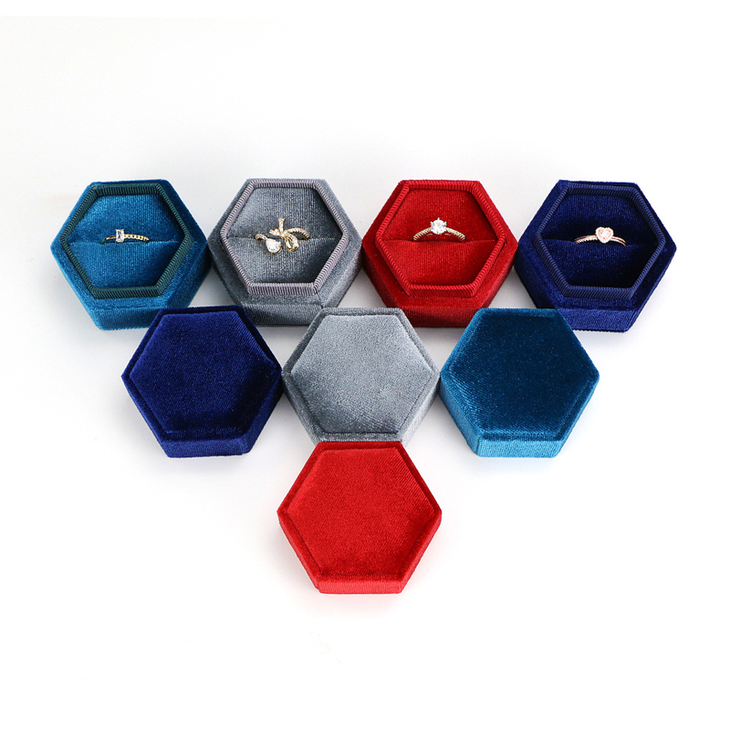Custom Logo Vintage Corduroy Jewelry Double Ring Box Single Hexagon Bracelet Necklace Boxes for Engagement Wedding Ring Storage