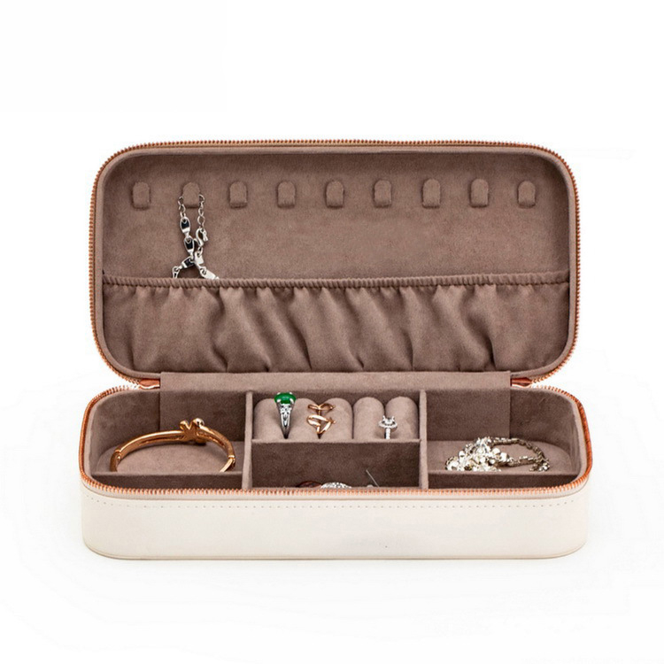 Custom Logo Travel Jewellery Organizer Rectangle Storage Jewelry Boxes Case Luxury White Leather Jewelry Box