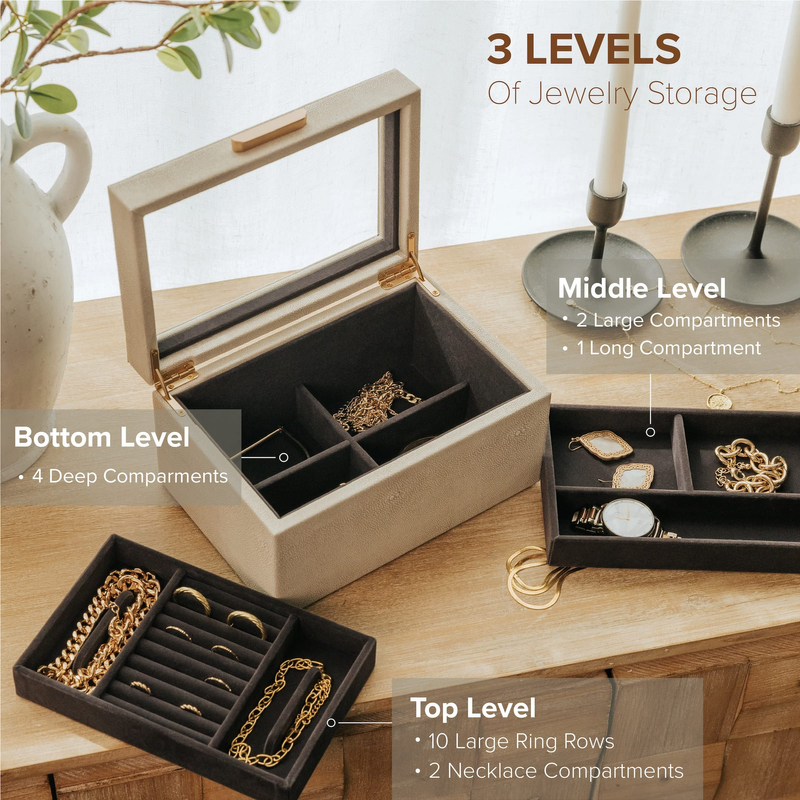 Custom Leather Jewelry Box with Mirror Jewelry Storage Box with Lock Key for Necklaces Bracelets Luxury Lockable Jewelry Box