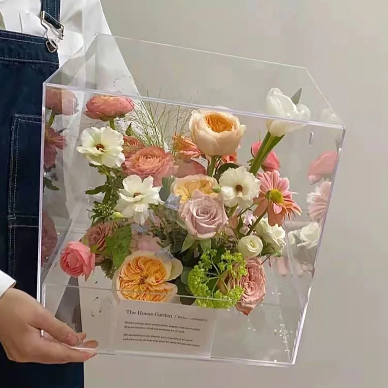 Transparent Acrylic Rose Flower Box Flower Gift Box With Cover Romantic Flower Fresh-keeping Box For Girlfriend Wife