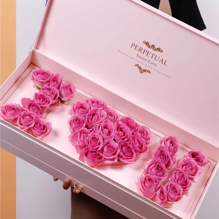 Luxury Two Layer I Love You Square Shaped Valentine's Day Flower Paper Boxes With Lid