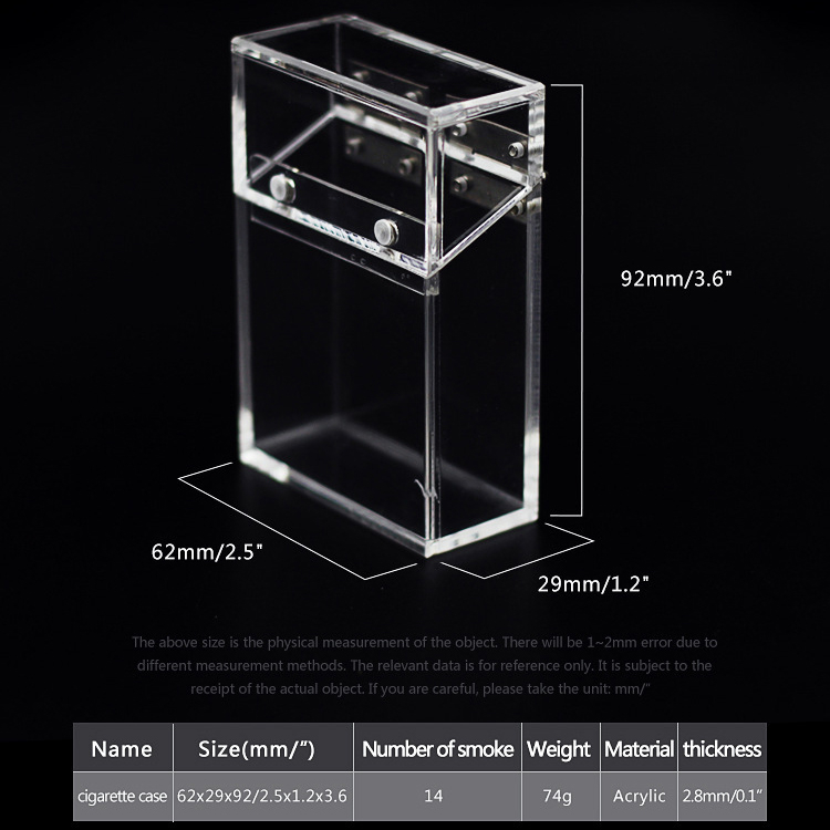 Wholesale Designer 20 Pieces Regular Size 85 MM Cigarettes Magnet Acrylic Clear Cigarette Cases Box Flip With Magnetic Lid