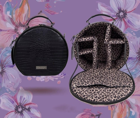 Vegan Black Leather Leopard Liner Camera Bag Detachable Shoulder Strap Travel Makeup Brushes Lipstick Sets Organizers Storage