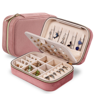 Custom Logo Velvet Small Square Gift Case Travel Jewellery Organizer Necklace Ring Earring Jewelry Storage Box