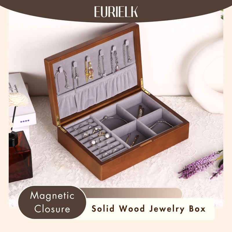Wholesale Handmade Luxury Wooden Walnut Large Jewelry Box Organizer Wood Jewellery Earring Ring Watch Necklace Girl Gift Case