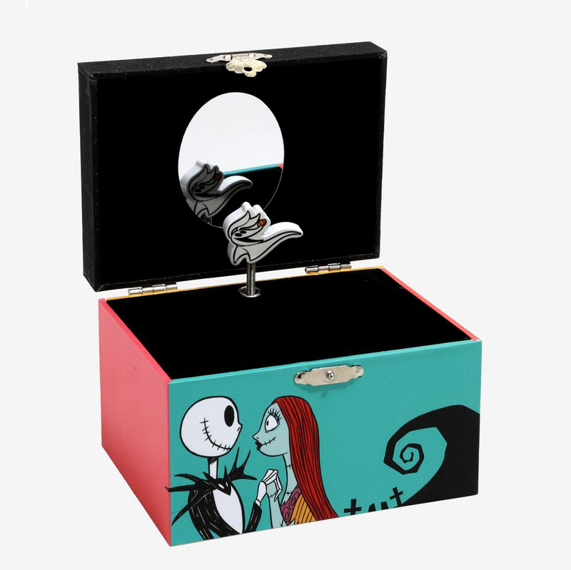 Rotating Musical Jewelry Box for Girl Wooden Paper Nightmare before Christmas Necklace Box Metal Lock Halloween Display Gift Box