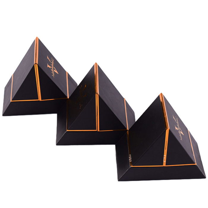 Luxury Custom Special Design Creative Triangle Black Cardboard Cosmetic Candle Perfume Packaging Box With Insert