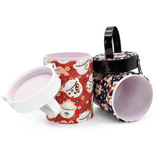 New Arrival Round Fabric Toy Perfume Cosmetic Gift Storage Box Luxury Velvet Cylinder Watch Packaging Box with Plastic Handle