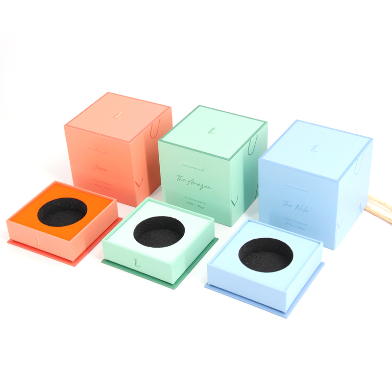 Customised Two Piece Rigid Packaging Square Texture Paper Cardboard Neck Top Bottom Box Luxury Candle Gift Box with Lid