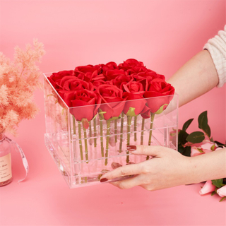 Luxury Transparent Square Wedding Rose Box Packaging Acrylic Valentines Day Gift For Flowers Display Box Holder Wholesale