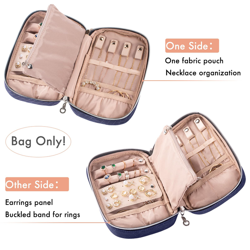 Soft Pink PU Leather Jewelry Organizer Case Travel Jewelry Storage Bag for Necklace Earrings Rings Bracelet