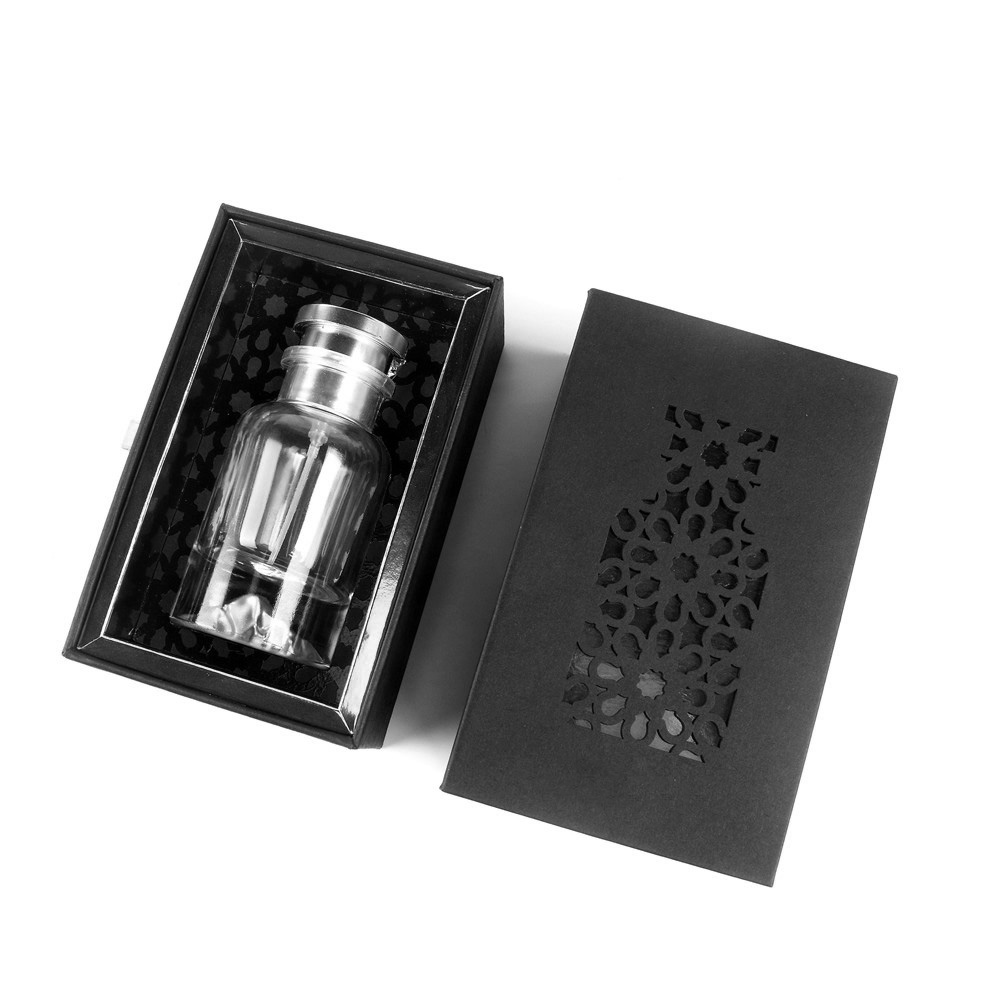 Luxury Perfume Bottle Packaging Gift Box Ladies Perfume Bottle With Box Black Hollow Perfume Drawer Packaging Box With Lining
