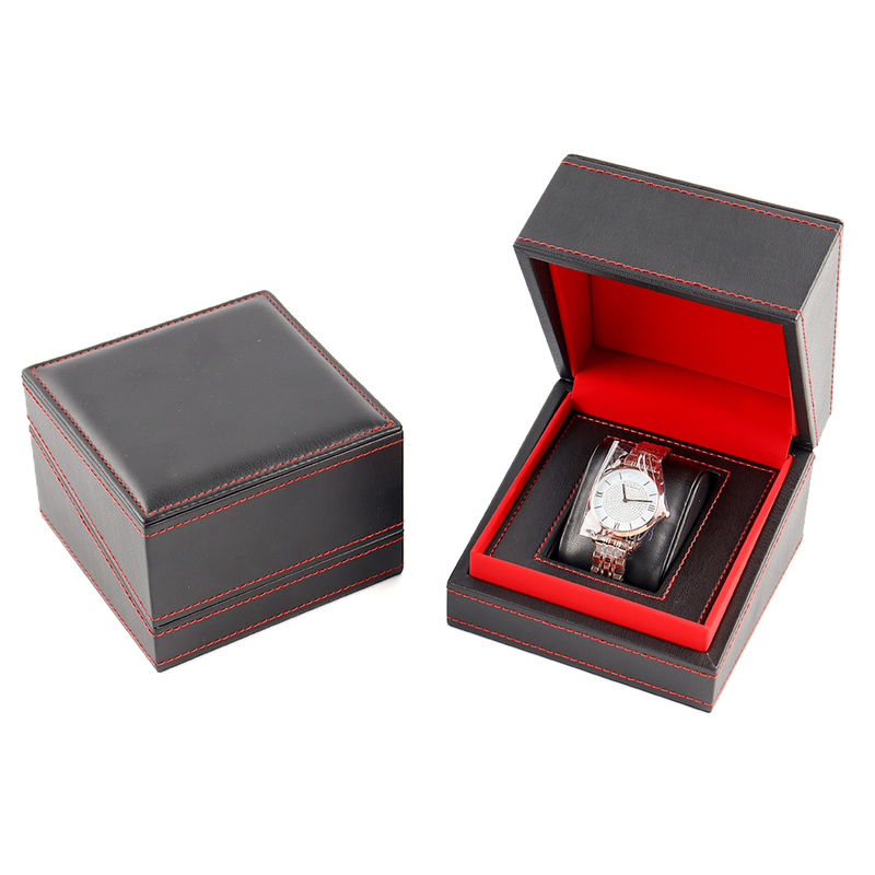 Custom Luxury Handmade Solid Color Pu Leather Single Watch Gift Box Quartz Watch Mechanical Watch Packaging Box Pillow Insert
