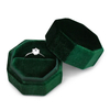 Hexagonal Green Velvet Single Ring Box Ring Gift Box Supplier for Wedding 
