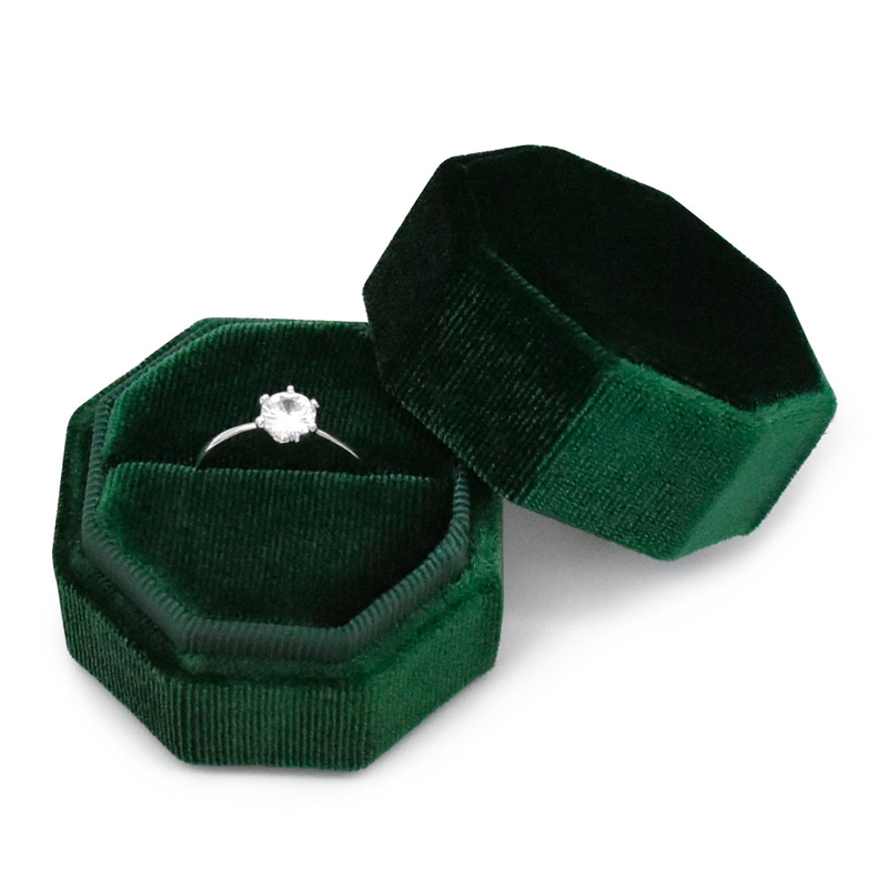 Hexagonal Green Velvet Single Ring Box Ring Gift Box Supplier for Wedding 