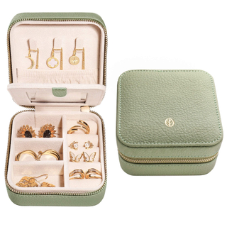 Wholesale Portable PU Leather Ring Earring Necklace Jewelry Case Travel Jewelry Organizer Storage Box With Zipper