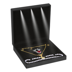 Wholesale Stock Black PU Leather Bracelet Jewelry Display Storage Packaging Box With Stitching Led Light