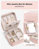 New Arrival PU Leather Joyero Pink Mini Portable Jewellery Necklace Earring Gift Case With Mirror Travel Jewelry Box Organizer