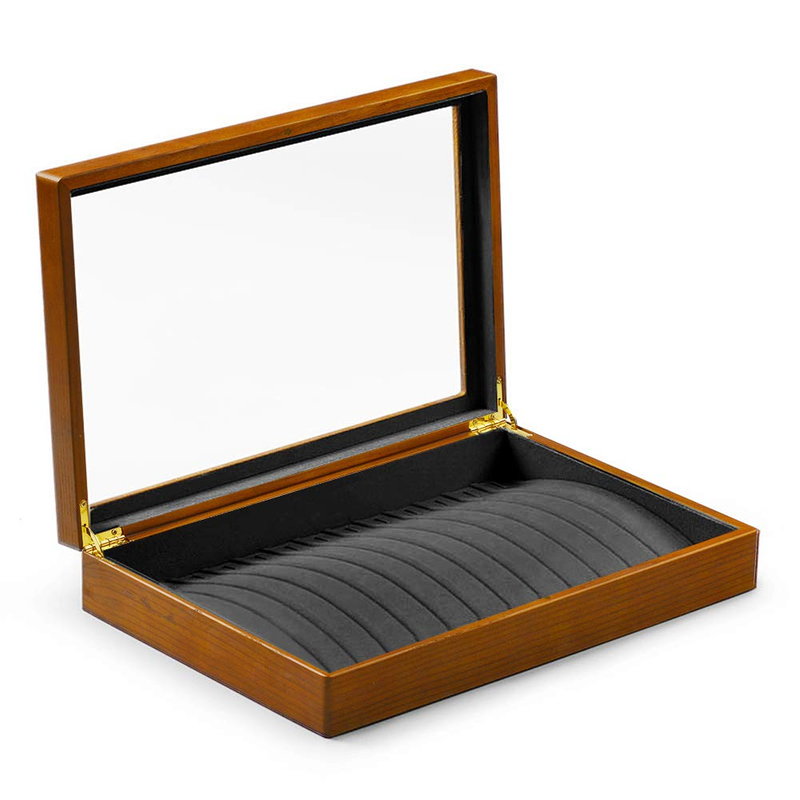 New Arrival Solid Wood Necklace Bracelet Pendant Jewelry Storage Box 13 Plaid Necklace Display Rack with Clear Window