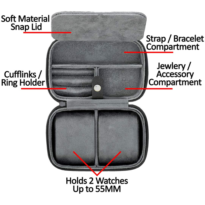 Custom Multi Functional Jewellery Jewelry Watch Leather Storage Organizer for 2 Watches Luxury Watch Travel Case