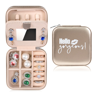 Small Personalized Leather Travel Essentials Jewelry Case Ring Earring Necklace Jewelry Holder Organizer Box for Women Girls