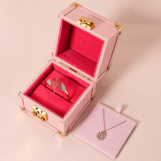 Wholesale Luxury Pink Pu Leather Girls Ring Earring Necklace Jewelry Organizer Case Gift Packaging Box With Lock And Inner Slots