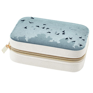 New Arrival Flying Birds Flock over Sky Velvet Ring Earring Jewelry Organizer Storage Box with Metal Zipper