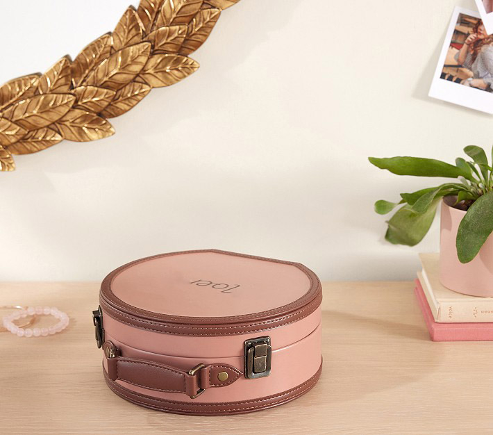 Mini Round Jewelry Box Colorful Floral Lining Faux Leather Custom Travel Led Mirrored Jewelry Bracelet Necklace Ring Box Package