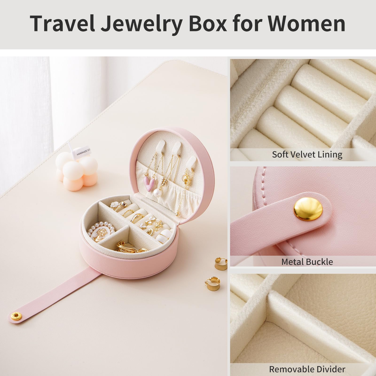 Ready Stock Wholesale Creative Portable Handbag Necklace Ring Jewlery Box Pu Leather Round Small Storage Jewelry Box