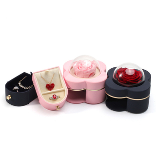 Wholesale New Real Flower Jewelry Earrings Necklace Packaging Gift Box Plum Shape Eternal Flower Acrylic Jewelry Box