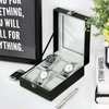 Wholesale 6 Slots Transparent Hinged Lid PU Leather Case Organizer Watch Display Wooden Watch Box