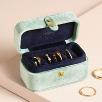 Blue Velvet Mini Travel Ring Box Includes Ring Rolls inside Custom Flowers Embroidery Logo Earrings Jewelry Boxes Packaging