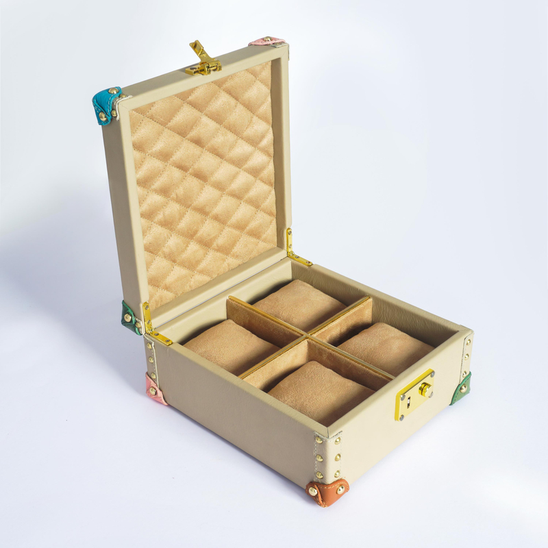 Luxury Leather Colorful Watch Box with Hardware Custom Square Shape Internal Suede Watch Storage Trunk Ladies Watch Set Display