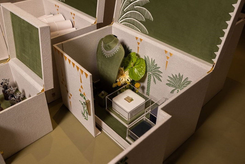 Palms Design Large Jewelry Box Personalized Velvet Necklace Display Stand Green Embroidered Watch Ring Necklace Gift Box Package