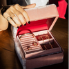 Golden Pattern Jewelry Box Travel Custom Logo Embroidery Velvet Necklace Earring Packaging Box 