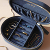 Gold Embroidered Moon Jewelry Box Organizer Zip Closes Earring Packaging Box Velvet Fabric Necklace Pendant Ring Box Storage 