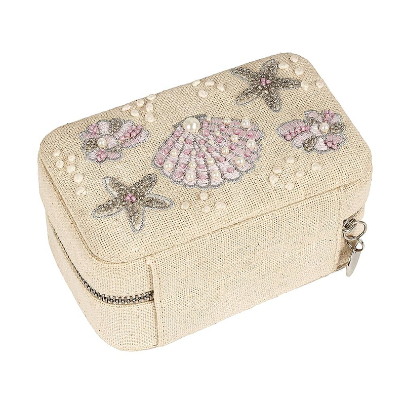 Personalized Logo Seashell Storage Gift Box for Pearls Jewelry Creative Packaging Box Star Embroidery Zipper Fabric Jewelry Box
