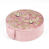 Elegant Crane Embroidered Beaded Design Packaging Jewelry Storage Box Pink Velvet Necklace Pendant Ring Jewelry Set Box