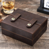 Custom Logo Brown Leather Cigar Box Case Packaging Double Door Design Luxury Humidor Cigar Storage Gift Box Set for Seven Sticks