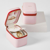 Custom Portable Pink 2 Layer Compartment Design Jewelry Storage Box Packaging Pu Leather Small Watch Jewelry Box Set with Zipper