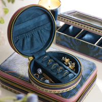 Blue Palms Print Leather Travel Jewelry Gift Box