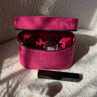 Hot Pink Jacquard Canvas Skincare Cosmetic Bag
