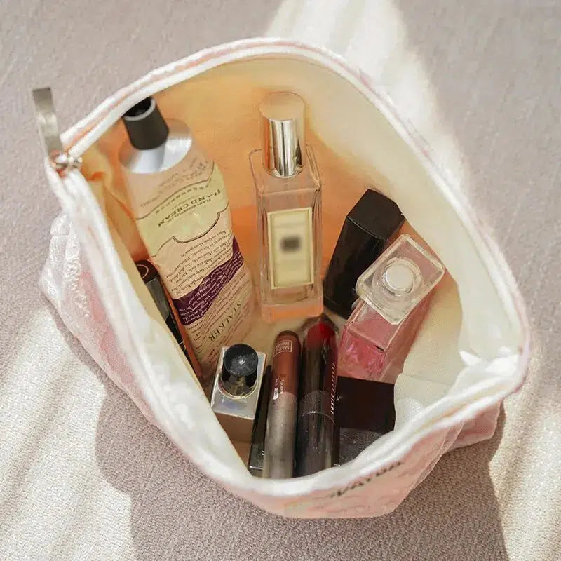 Pink Leopard Makeup Bag Customized Mini Travel Print Flat Lay Wash Bag Cotton Cosmetic Organizer Brushes Skincare Packaging Bag