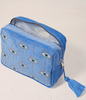 Blue Velvet Wash Bag Custom Travel Makeup Zipper Bag for SkinCare Storage Organizer Professional Cosmetic Embroidery Tote Bag