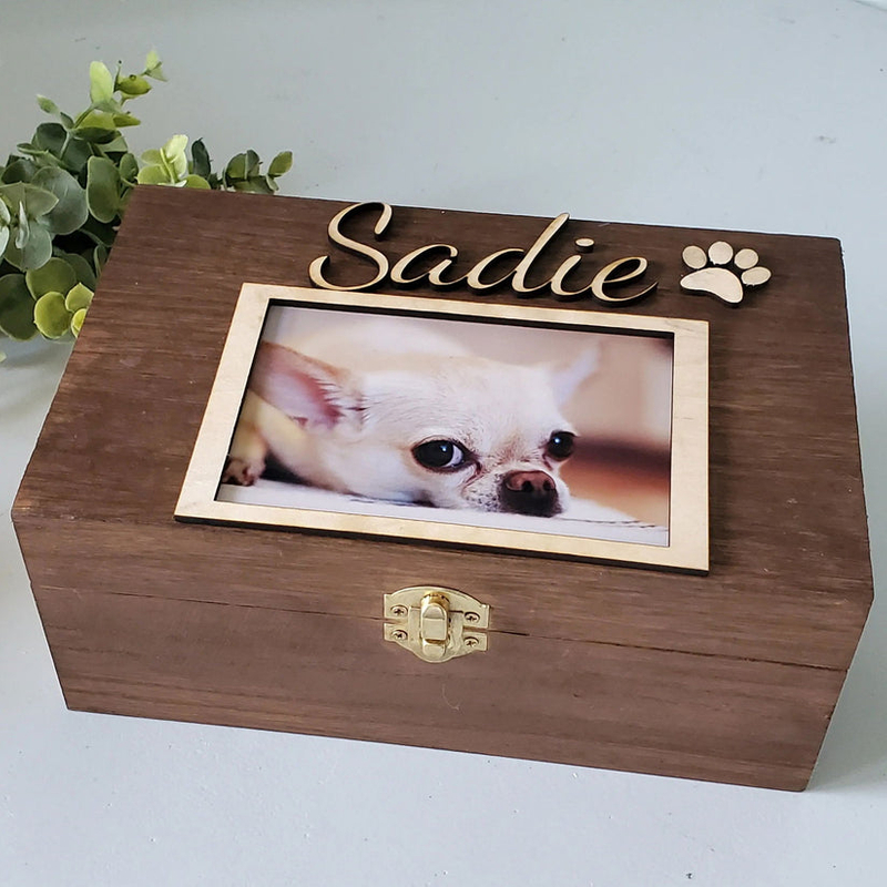 Pet Urn for Dogs Cats with Lock Wooden Small Animals Pet Memorial Shadow Box with Photo Pawprint Large Dog Urn Memory Box