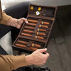 Custom Logo Brown Leather Cigar Box Case Packaging Double Door Design